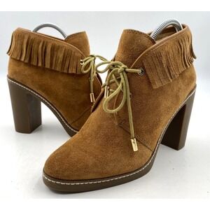 Tory Burch Shoes Womens Sz 10 Hilary Shearling-Lined Fringe Brown Leather Bootie